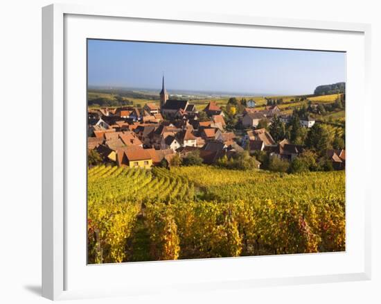 France, Bas-Rhin, Alsace Region, Alasatian Wine Route, Blienschwiller, Town Overview from Vineyards-Walter Bibikow-Framed Photographic Print