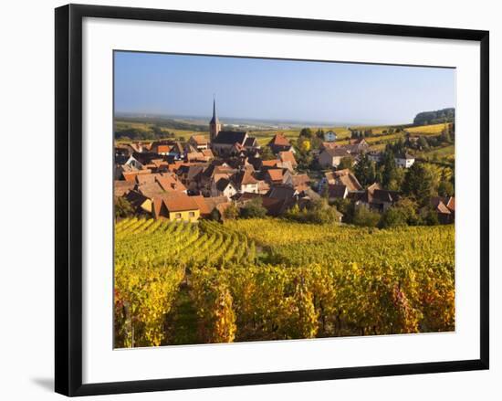 France, Bas-Rhin, Alsace Region, Alasatian Wine Route, Blienschwiller, Town Overview from Vineyards-Walter Bibikow-Framed Photographic Print