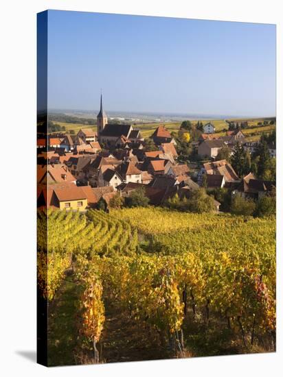 France, Bas-Rhin, Alsace Region, Alasatian Wine Route, Blienschwiller, Town Overview from Vineyards-Walter Bibikow-Stretched Canvas