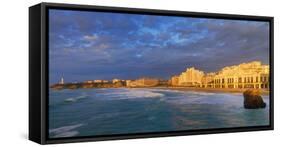 France, Biarritz, Pyrenees-Atlantique, Panorama of Grand Plage at Sunset-Shaun Egan-Framed Stretched Canvas