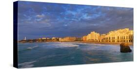 France, Biarritz, Pyrenees-Atlantique, Panorama of Grand Plage at Sunset-Shaun Egan-Stretched Canvas