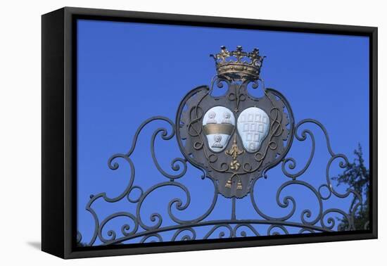 France, Brittany, Morbihan, Guegon, Coat of Arms on Gate at Treganteur Castle-null-Framed Stretched Canvas