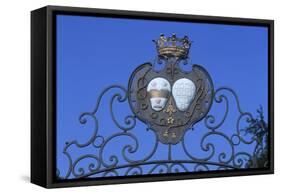 France, Brittany, Morbihan, Guegon, Coat of Arms on Gate at Treganteur Castle-null-Framed Stretched Canvas