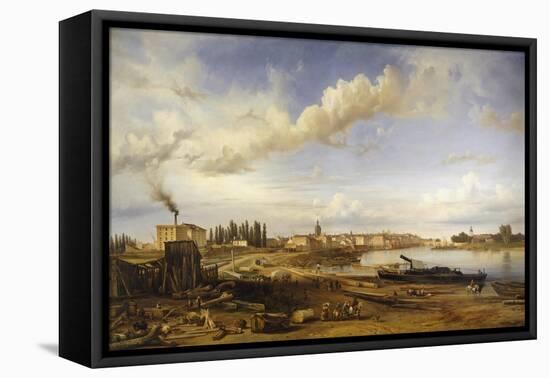 France, Burgundy, Chalon-Sur-Saone, View in 1837-Eugene Flandin-Framed Stretched Canvas