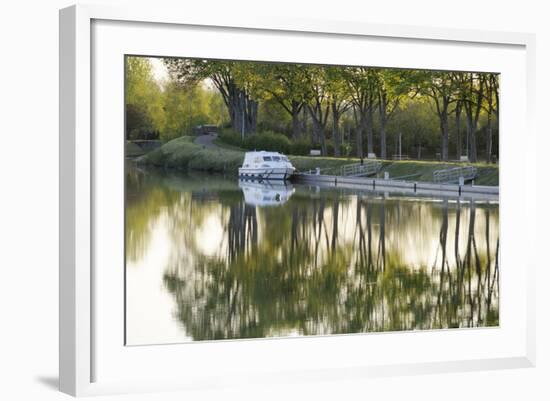 France, Burgundy, Nievre, Cercy La Tour. Canal Boat at the Dock-Kevin Oke-Framed Photographic Print