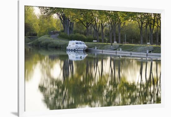 France, Burgundy, Nievre, Cercy La Tour. Canal Boat at the Dock-Kevin Oke-Framed Photographic Print