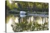 France, Burgundy, Nievre, Cercy La Tour. Canal Boat at the Dock-Kevin Oke-Stretched Canvas