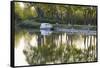 France, Burgundy, Nievre, Cercy La Tour. Canal Boat at the Dock-Kevin Oke-Framed Stretched Canvas