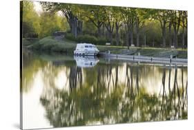 France, Burgundy, Nievre, Cercy La Tour. Canal Boat at the Dock-Kevin Oke-Stretched Canvas