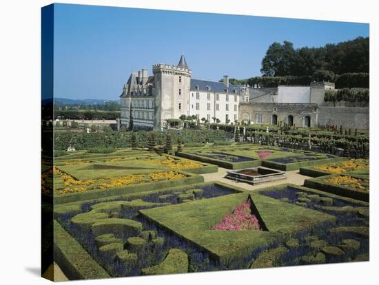 France, Centre, Villandry Castle, View with Renowned 16th Century French Gardens-null-Stretched Canvas