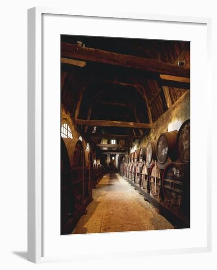 France, Chateau De Breuil-En-Auge, Ageing Calvados Barrels in Old Stables-null-Framed Giclee Print