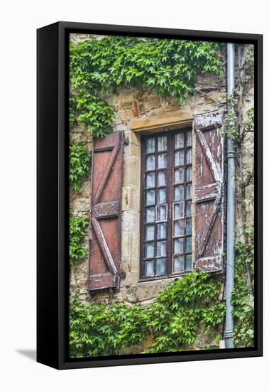 France, Cordes-sur-Ciel. Weathered shutters and window.-Hollice Looney-Framed Stretched Canvas