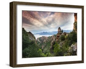 France, Corsica, Corse-Du-Sud Department, Calanche Region, Porto, Red Rock Landscape of the Calanch-Walter Bibikow-Framed Photographic Print