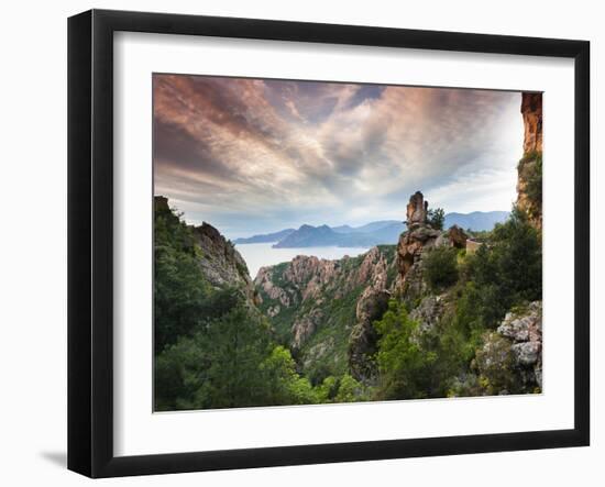 France, Corsica, Corse-Du-Sud Department, Calanche Region, Porto, Red Rock Landscape of the Calanch-Walter Bibikow-Framed Photographic Print