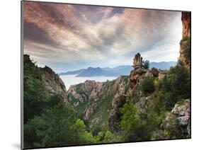 France, Corsica, Corse-Du-Sud Department, Calanche Region, Porto, Red Rock Landscape of the Calanch-Walter Bibikow-Mounted Photographic Print