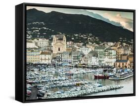 France, Corsica, Haute-Corse Department, Le Cap Corse, Bastia, Elevated View of the Old Port, Dusk-Walter Bibikow-Framed Stretched Canvas