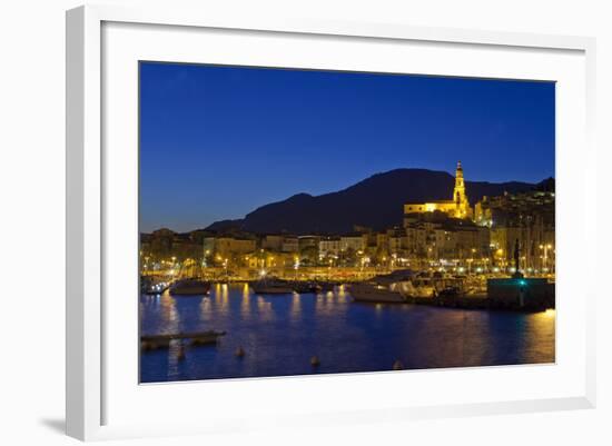 France, Cote D'Azur, Menton, Harbour, Evening-Chris Seba-Framed Photographic Print