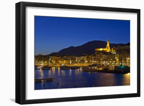 France, Cote D'Azur, Menton, Harbour, Evening-Chris Seba-Framed Photographic Print