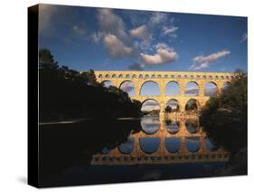 France, Gard, Languedoc, Pont Du Gard Bridge and River Gardon-David Barnes-Stretched Canvas