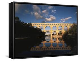 France, Gard, Languedoc, Pont Du Gard Bridge and River Gardon-David Barnes-Framed Stretched Canvas