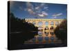 France, Gard, Languedoc, Pont Du Gard Bridge and River Gardon-David Barnes-Stretched Canvas