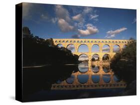 France, Gard, Languedoc, Pont Du Gard Bridge and River Gardon-David Barnes-Stretched Canvas