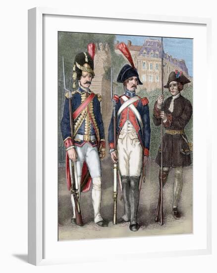 France. Guard of National Convention (Center), French Grenadier Guard (Left) and Crippled (Right).-Tarker-Framed Giclee Print
