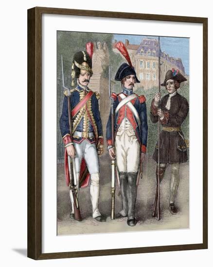 France. Guard of National Convention (Center), French Grenadier Guard (Left) and Crippled (Right).-Tarker-Framed Giclee Print