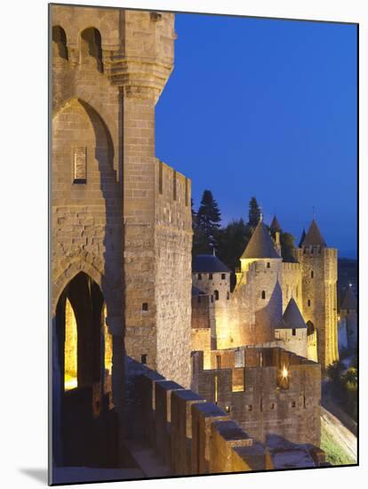 France, Languedoc, Carcassonne, Walled City at Night-Shaun Egan-Mounted Photographic Print