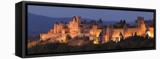 France, Languedoc-Rousillon, Carcassonne; the Fortifications of Carcassonne at Dusk-Katie Garrod-Framed Stretched Canvas