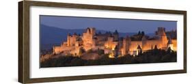 France, Languedoc-Rousillon, Carcassonne; the Fortifications of Carcassonne at Dusk-Katie Garrod-Framed Photographic Print