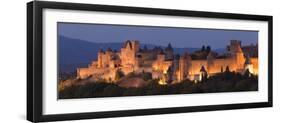 France, Languedoc-Rousillon, Carcassonne; the Fortifications of Carcassonne at Dusk-Katie Garrod-Framed Photographic Print