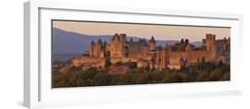 France, Languedoc-Rousillon, Carcassonne; the Fortifications of Carcassonne at Dusk-Katie Garrod-Framed Photographic Print