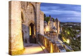 France, Languedoc-Roussillon, Aude, Carcassonne. Walls and Towers of the Old Town at Dusk-Matteo Colombo-Stretched Canvas