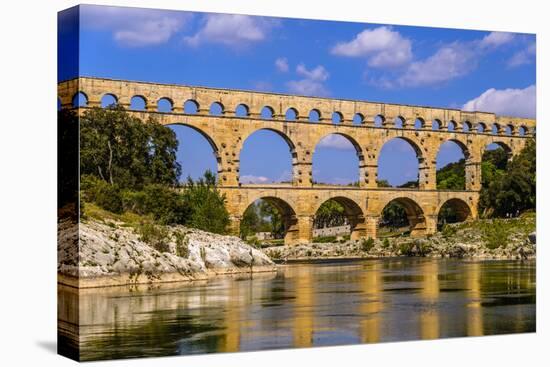 France, Languedoc-Roussillon, Gard, Vers-Pont-Du-Gard, River Gardon, Pont Du Gard-Udo Siebig-Stretched Canvas