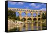 France, Languedoc-Roussillon, Gard, Vers-Pont-Du-Gard, River Gardon, Pont Du Gard-Udo Siebig-Framed Stretched Canvas