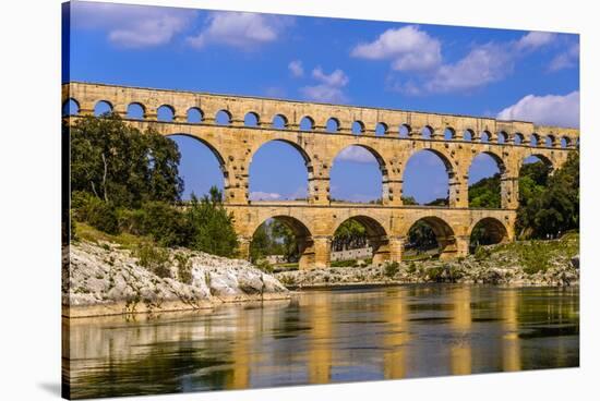 France, Languedoc-Roussillon, Gard, Vers-Pont-Du-Gard, River Gardon, Pont Du Gard-Udo Siebig-Stretched Canvas