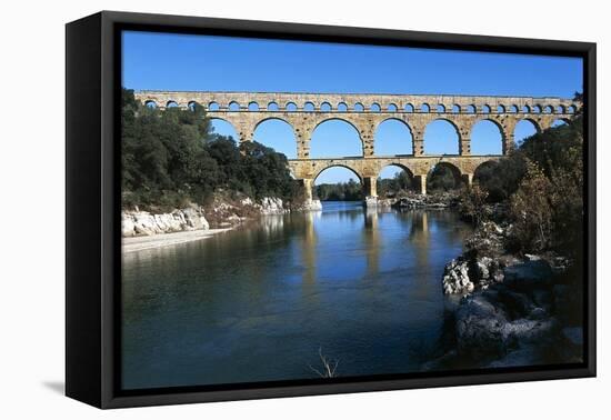 France, Languedoc-Roussillon, Nimes, Roman Aqueduct Pont Du Gard-null-Framed Stretched Canvas