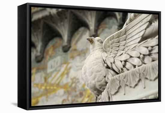 France, Lyon. Bird Carving at Basilica Notre Dame De Fourviere-Kevin Oke-Framed Stretched Canvas