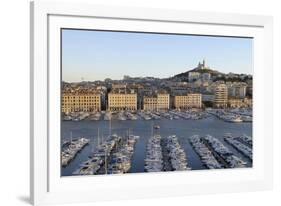 France, Marseille. Vieux Port with Basilique Notre Dame De La Garde-Kevin Oke-Framed Photographic Print