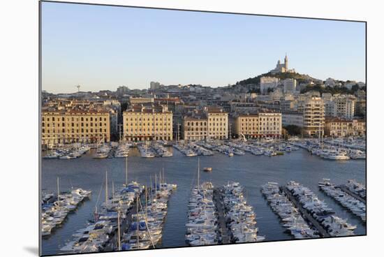 France, Marseille. Vieux Port with Basilique Notre Dame De La Garde-Kevin Oke-Mounted Photographic Print