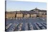 France, Marseille. Vieux Port with Basilique Notre Dame De La Garde-Kevin Oke-Stretched Canvas