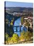 France, Midi-Pyrenees Region, Lot Department, Cahors, Pont Valentre, Midieval Bridge, Lot River-Walter Bibikow-Stretched Canvas