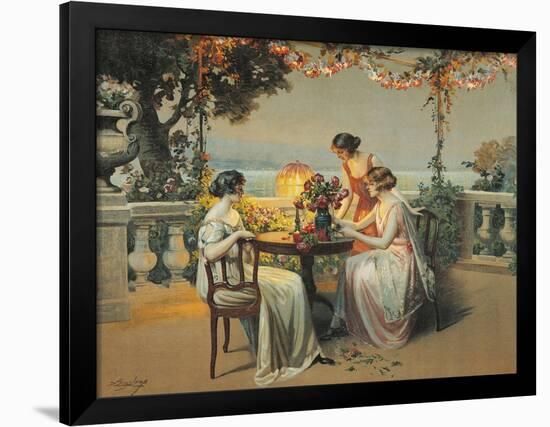 France, Monte Carlo, Terrace at Casino Gardens. Circa 1920, Chromolithograph-null-Framed Giclee Print