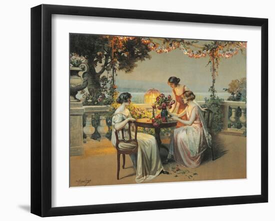 France, Monte Carlo, Terrace at Casino Gardens. Circa 1920, Chromolithograph-null-Framed Giclee Print