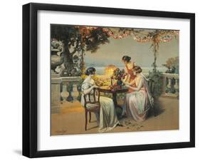 France, Monte Carlo, Terrace at Casino Gardens. Circa 1920, Chromolithograph-null-Framed Giclee Print