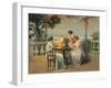 France, Monte Carlo, Terrace at Casino Gardens. Circa 1920, Chromolithograph-null-Framed Giclee Print