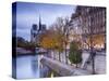 France, Paris, Cathedral Notre Dame Cathedral and Ile St-Louis, Dawn-Walter Bibikow-Stretched Canvas