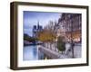 France, Paris, Cathedral Notre Dame Cathedral and Ile St-Louis, Dawn-Walter Bibikow-Framed Photographic Print