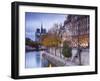 France, Paris, Cathedral Notre Dame Cathedral and Ile St-Louis, Dawn-Walter Bibikow-Framed Photographic Print